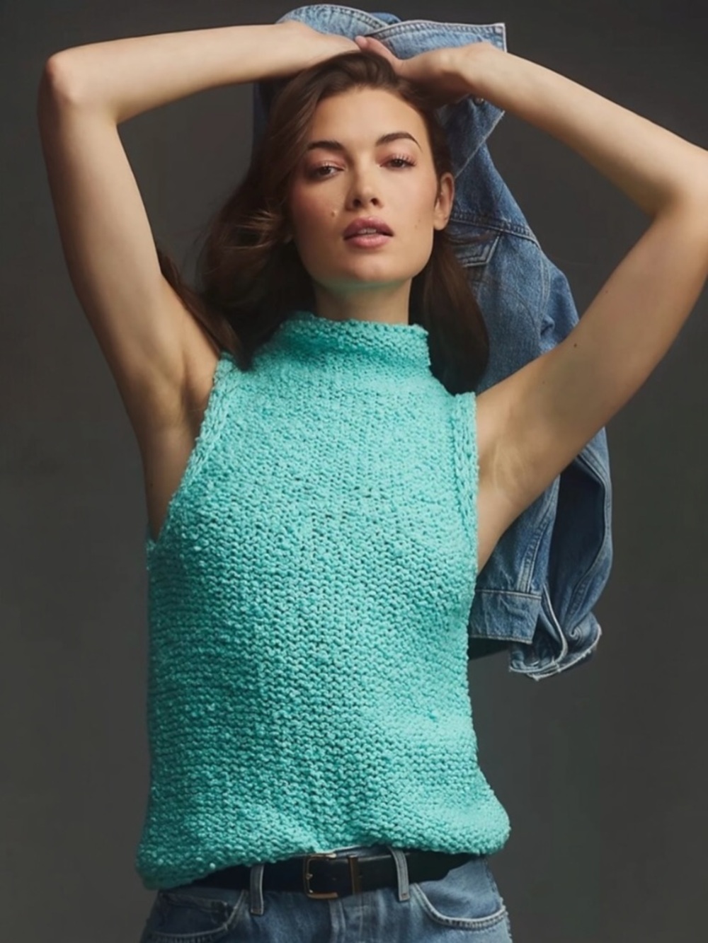 Anthropologie NWT Mock-Neck Sleeveless Sweater Tank Turquoise XXS Boho Beachy